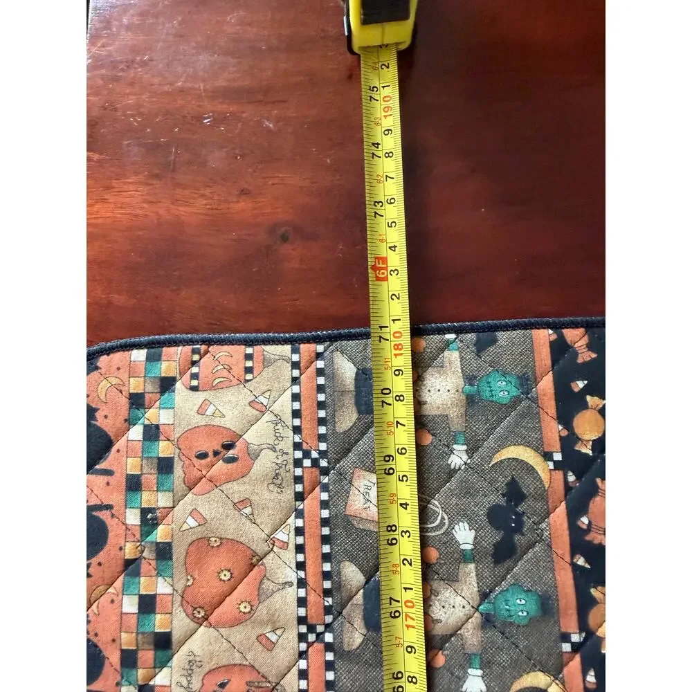 VTG 90s Debbie Mumm Halloween Cloth Table Runner Cat Frankenstein Pumpkin 71 in